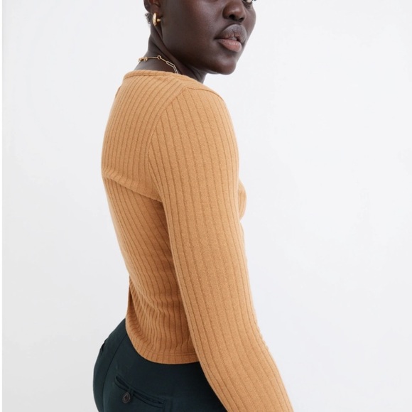 MADEWELL Ribbed Cardigan Crop Baby Longsleeve Toffee Tee - Picture 2 of 9